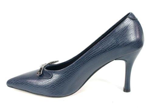 Дамски официални обувки Luxe Éternelle – тъмно син цвят, естествена кожа, висок тънък ток