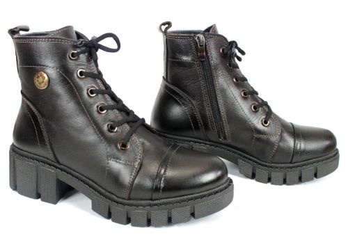 Дамски кубинки Forte Ombra – тъмно кафява естествена кожа със състарен ефект