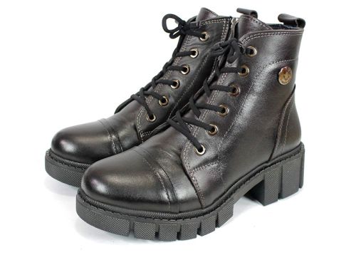 Дамски кубинки Forte Ombra – тъмно кафява естествена кожа със състарен ефект