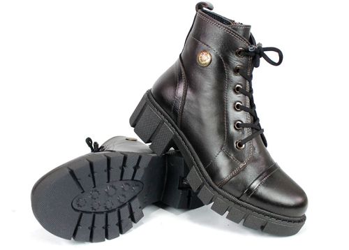 Дамски кубинки Forte Ombra – тъмно кафява естествена кожа със състарен ефект