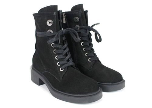 Dolce Fumo – дамски велурени кубинки в черно с връзки и страничен цип