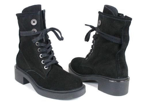 Dolce Fumo – дамски велурени кубинки в черно с връзки и страничен цип