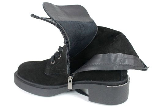 Dolce Fumo – дамски велурени кубинки в черно с връзки и страничен цип