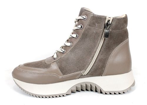 Дамски високи сникърси – естествена кожа и велур, топъл хастар, цвят визон - модел Rovere Alto