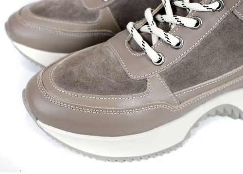 Дамски високи сникърси – естествена кожа и велур, топъл хастар, цвят визон - модел Rovere Alto