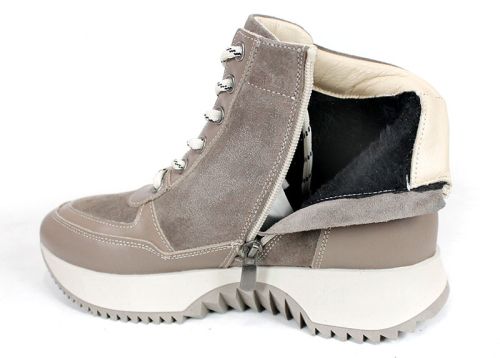 Дамски високи сникърси – естествена кожа и велур, топъл хастар, цвят визон - модел Rovere Alto