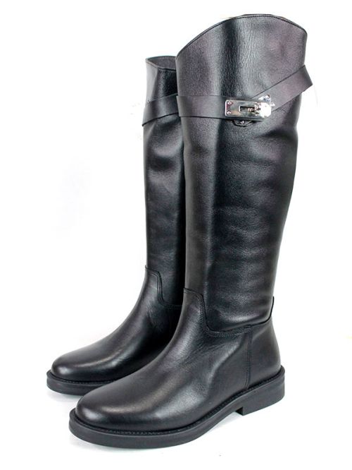 Milano Forte – дамски кожени ботуши с подвижен аксесоар, черни