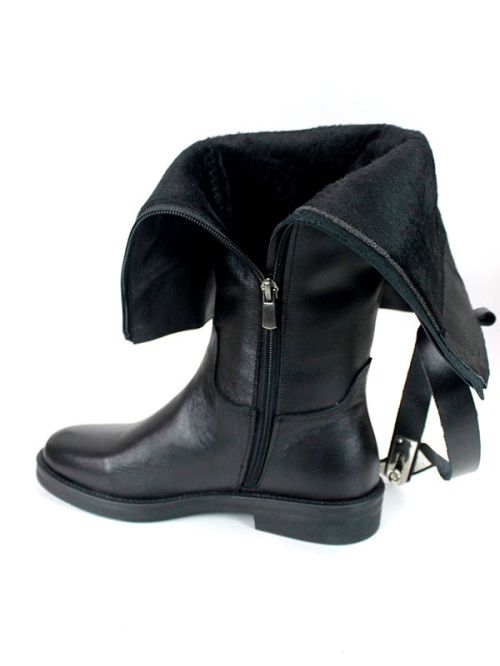 Milano Forte – дамски кожени ботуши с подвижен аксесоар, черни