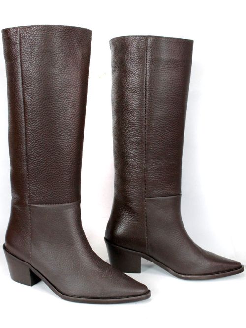 Arte Rodeo – дамски кожени ботуши от тъмно кафяв флотер с каубойски ток