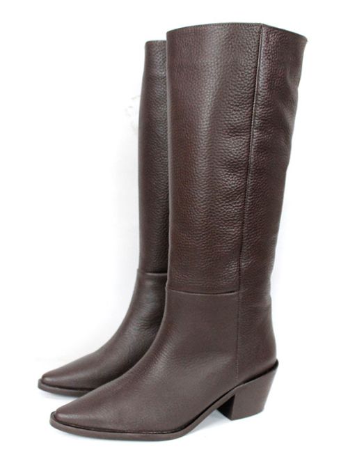 Arte Rodeo – дамски кожени ботуши от тъмно кафяв флотер с каубойски ток