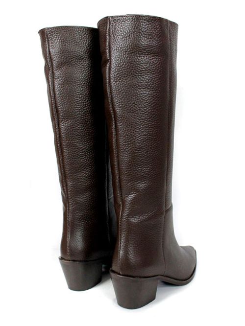 Arte Rodeo – дамски кожени ботуши от тъмно кафяв флотер с каубойски ток