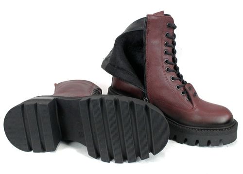 Rebel Rouge – дамски бордо кубинки от естествена кожа с топла подплата