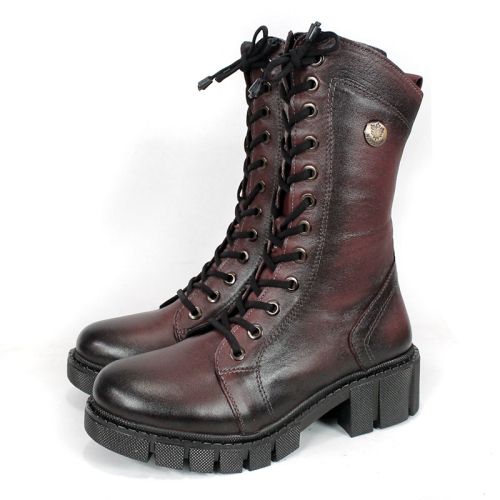 Velluto Ombra – дамски кубинки от естествена кожа, цвят бордо