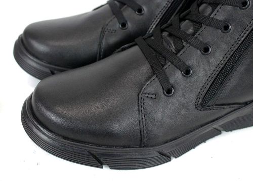 Мъжки спортно-ежедневни боти Strada Nero от естествена черна кожа с връзки, два ципа и топъл хастар