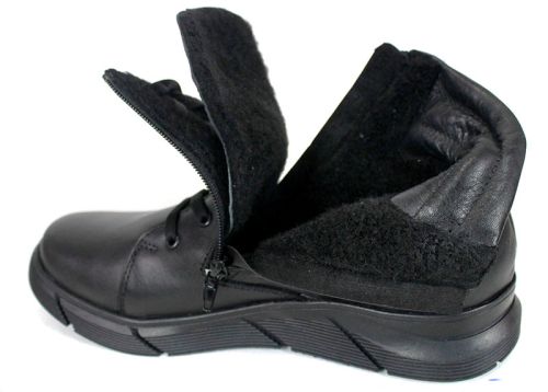 Мъжки спортно-ежедневни боти Strada Nero от естествена черна кожа с връзки, два ципа и топъл хастар