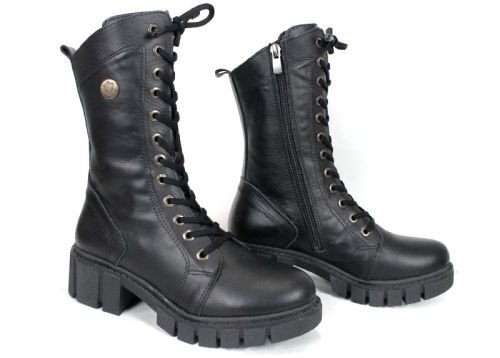 Дамски боти от естествена кожа в черно - Модел Макарена.