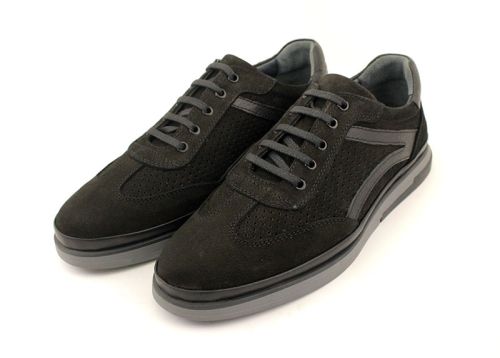 Преоценени мъжки ежедневни летни обувки от естествен набук в черно - Модел Енрике.