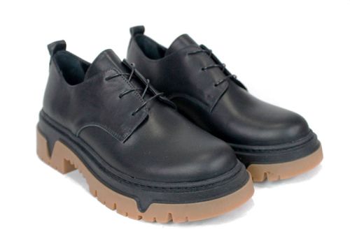 Дамски ежедневни обувки Terra Forte от черна естествена кожа с дебело контрастно ходило