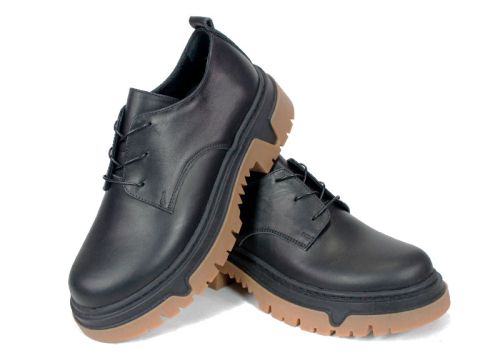 Дамски ежедневни обувки Terra Forte от черна естествена кожа с дебело контрастно ходило