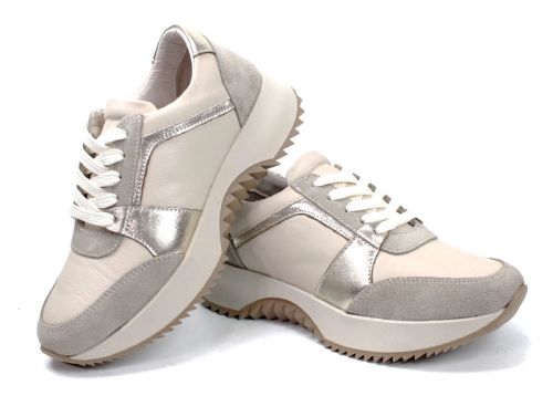 Дамски сникърси Luce Argento от бежова естествена кожа и велур със златисти кожени елементи