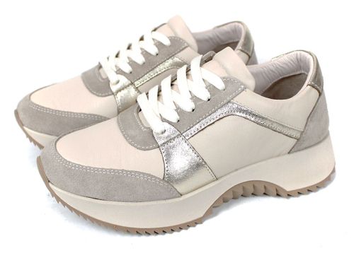 Дамски сникърси Luce Argento от бежова естествена кожа и велур със златисти кожени елементи