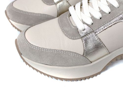 Дамски сникърси Luce Argento от бежова естествена кожа и велур със златисти кожени елементи