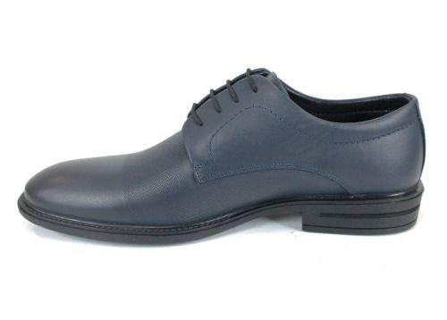 Мъжки официални обувки от тъмносиня естествена кожа с връзки и кожен хастар