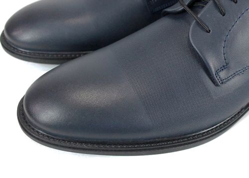 Мъжки официални обувки от тъмносиня естествена кожа с връзки и кожен хастар