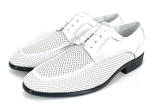 Мъжки официални обувки Lorenzo Forma от бяла естествена кожа с перфорация