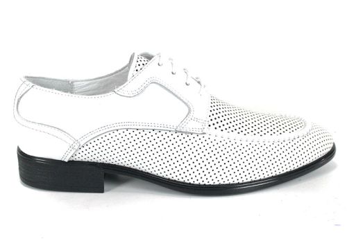 Мъжки официални обувки Lorenzo Forma от бяла естествена кожа с перфорация