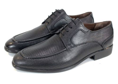 Мъжки официални обувки Lorenzo Forma от естествена черна кожа с перфорация