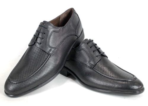 Мъжки официални обувки Lorenzo Forma от естествена черна кожа с перфорация