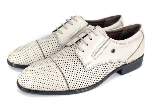 Мъжки официални обувки Vittorio Linea от естествена кожа, бежови, с перфорация