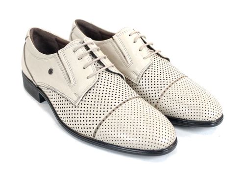 Мъжки официални обувки Vittorio Linea от естествена кожа, бежови, с перфорация
