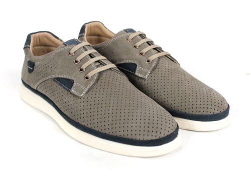 Мъжки обувки Urban Crest от естествен набук в сиво визонен цвят с тъмносини детайли