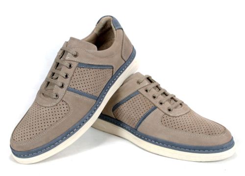 Мъжки летни обувки Verno Axis от естествен набук в визонен цвят със сини елементи и перфорация