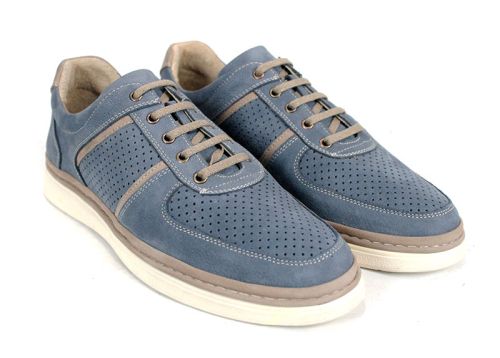 Мъжки летни обувки Verno Axis Denim от естествен набук в дънково син цвят с перфорация