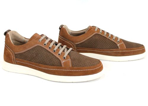 Мъжки летни обувки Northway от естествен кафяв набук в два нюанса с перфорация