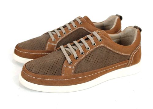 Мъжки летни обувки Northway от естествен кафяв набук в два нюанса с перфорация