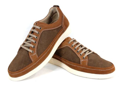 Мъжки летни обувки Northway от естествен кафяв набук в два нюанса с перфорация