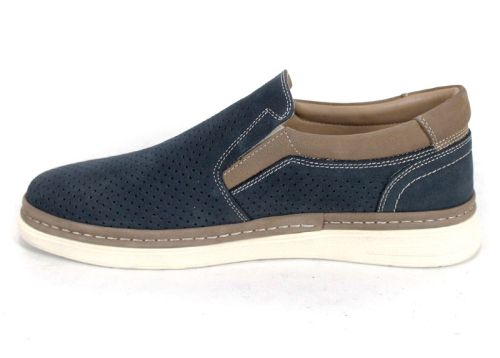 Мъжки летни обувки без връзки от естествен тъмносин набук с визон детайли и гъвкаво ходило