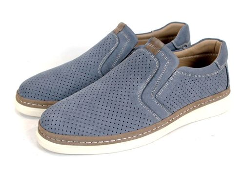 Мъжки летни обувки без връзки от естествен набук дънково син Canto Flex