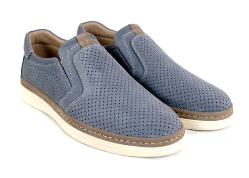 Мъжки летни обувки без връзки от естествен набук дънково син Canto Flex