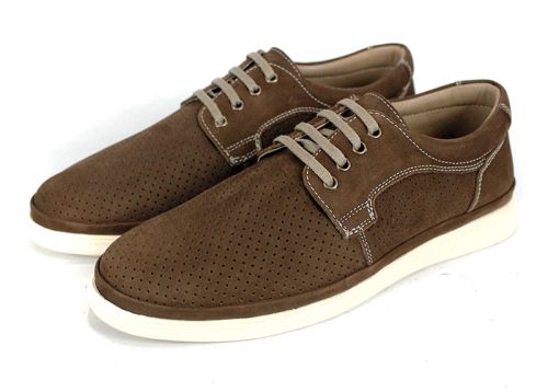 Мъжки летни обувки Aero Walk от естествен тъмно кафяв набук с перфорация