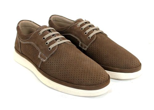 Мъжки летни обувки Aero Walk от естествен тъмно кафяв набук с перфорация