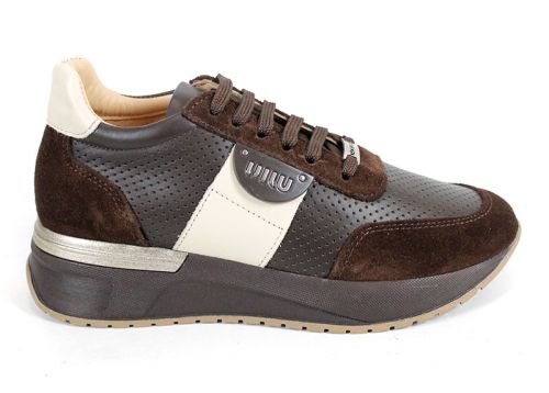 Дамски сникърси Linea Vibe от естествена кожа и велур в тъмно кафяво