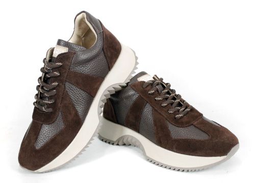 Дамски сникърси Nova Step от естествена кожа и велур в тъмно кафяв цвят