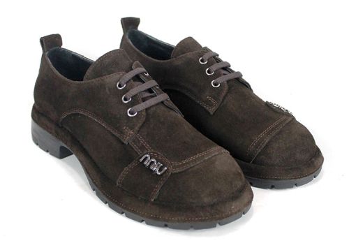 Дамски обувки Alma Walk от естествен тъмно кафяв велур с олекотено ходило