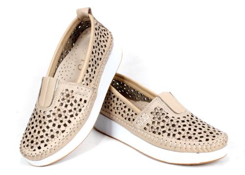 Летни дамски обувки без хастар Mira Flow Beige с кожена стелка