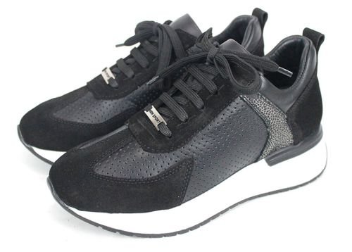 Alba Step – дамски сникърси от естествена кожа и велур в черно